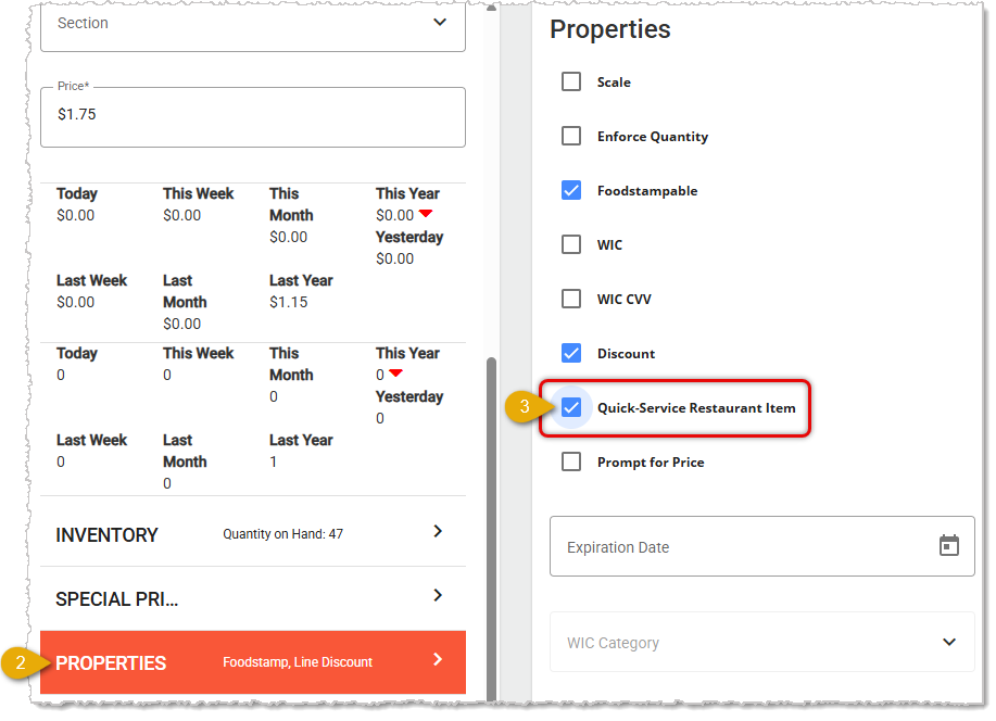 Image showing the Properties tab and the upper functions on the Product Maintenance page of the Back End.