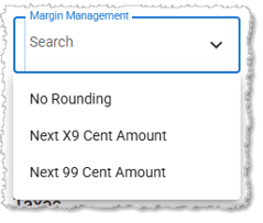 Image showing rounding rule options in the Margin Management configuration for a Department in the  system's Back End.
