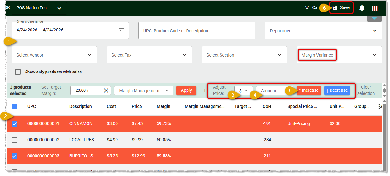 Image showing the Adjust Price steps in the Mass Product Editor page of the  system's Back End.