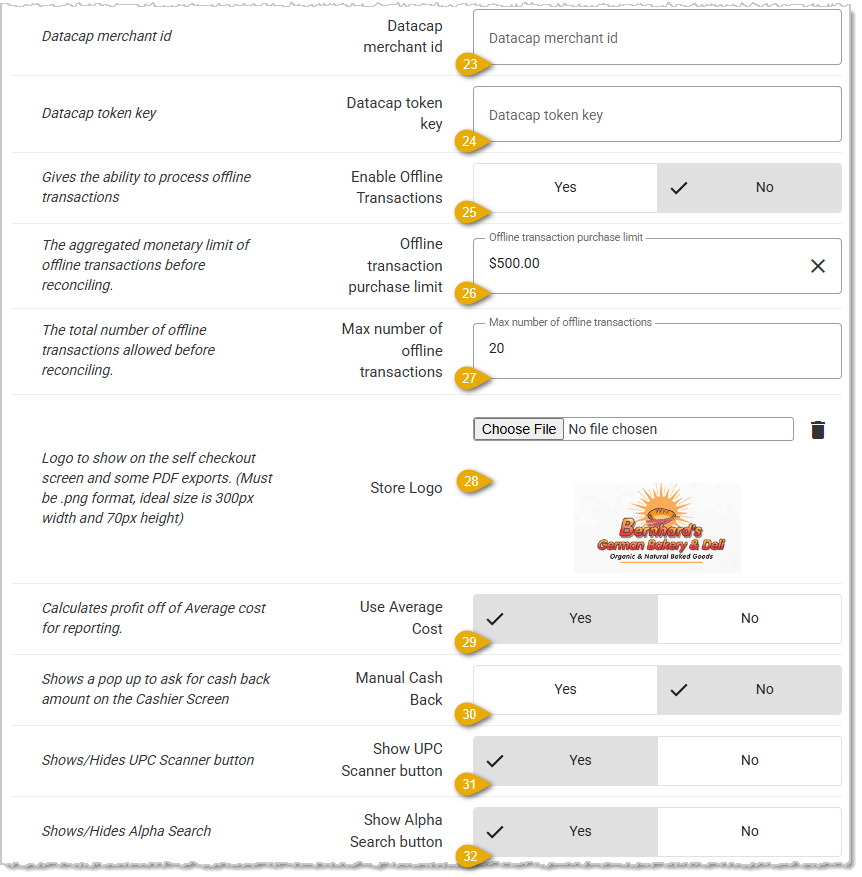 Image showing the Initial Setup section of the POS Manager page in the Administration menu of the system's back end.