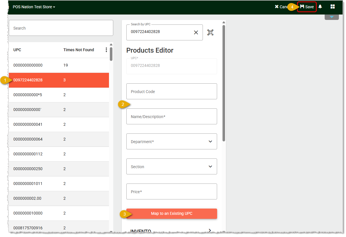 Image showing the Product Not Found Report in the system's Back End.