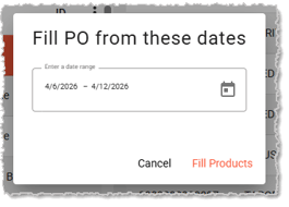 Image showing the Fill From Sales function from the Purchase Orders page of the Inventory menu in the system's Back End.