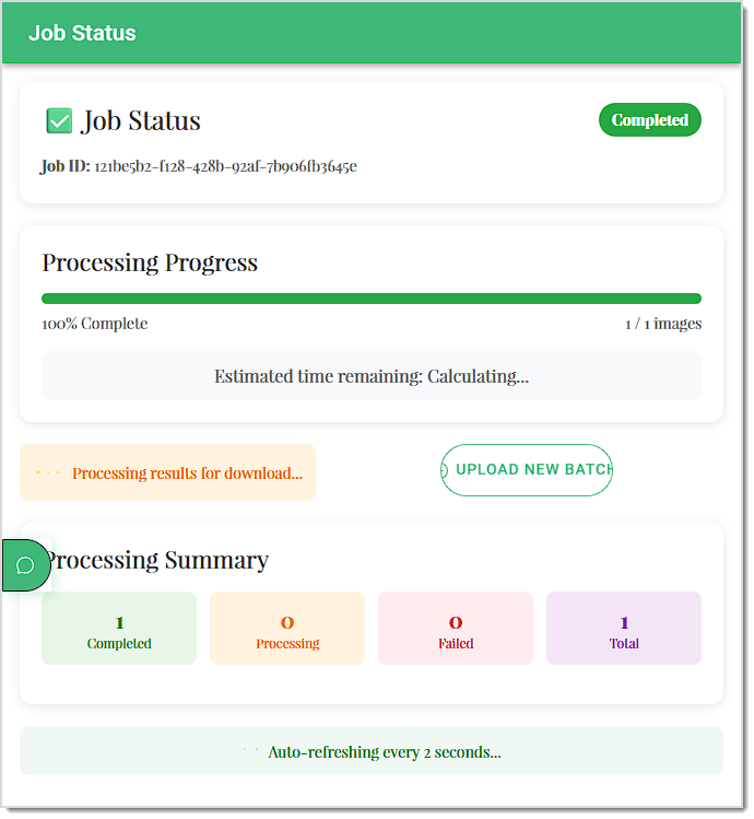 Image showing the processing progress page for uploading an image with purchase order data in the system back end.