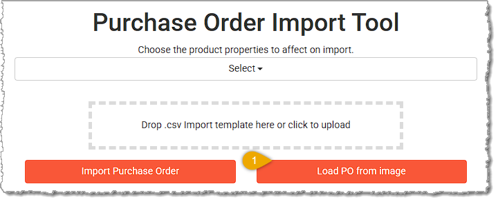 Image showing the steps to upload a Purchase Order from an image of a PO form in the Back End of the system.