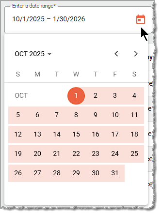 Image showing the date picker for reports in the POS Back End.