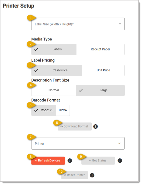 Image showing the Printer Setup tab major function in the POS Manager area of the system's back end.