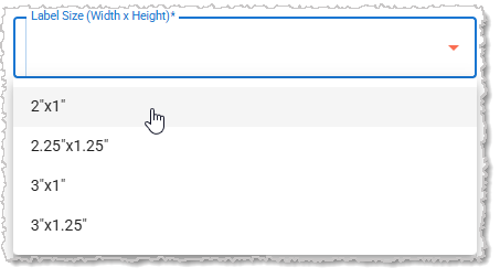 Image showing the label sizes allowed for the system's back end.