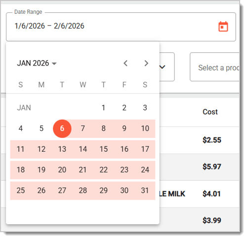 Image of the Date Range menu.