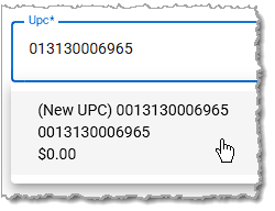 Image showing a UPC search result in the Quick Inventory tool of the system's back end.