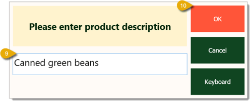 Image showing the Product Description window for a Non Scan item in the  Front End.