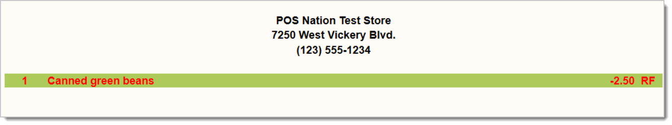 Image showing a refunded item in a transaction in the  Front End.