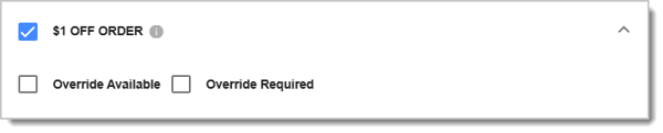 Image of an example Discount permission's additional options for Override Available and Override Required.