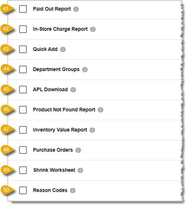 Image of Back End permissions numbers 41-50.