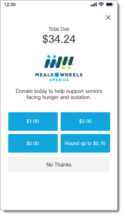 P5 card terminal round up donation screen.