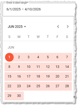 Image showing the date picker for reports in the POS Back End.