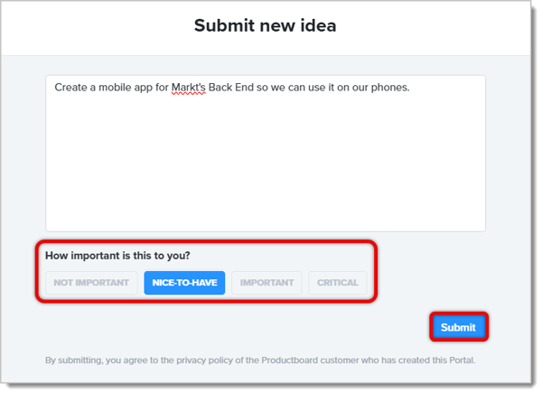 Screenshot of the Submit New Idea window.