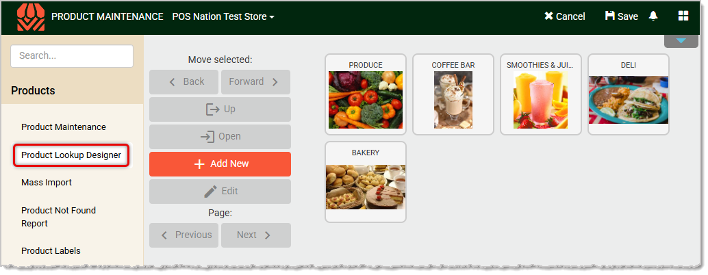 Image of the Back End screen with the Product Lookup Designer opened.