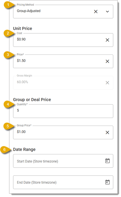 Image of the Group Adjusted special product pricing fields.