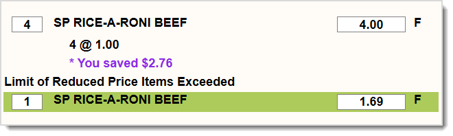 Image showing a product with the Limited Quantity Pricing special pricing method in the Front End of the system.