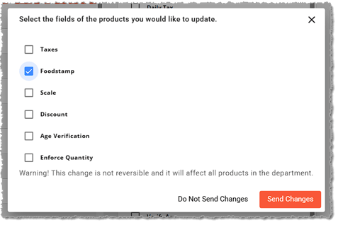 Image showing the Send Changes window of the Markt POS Back End.