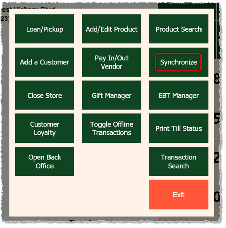 Image showing the Synchronize tool in the Manager Functions of the front end.