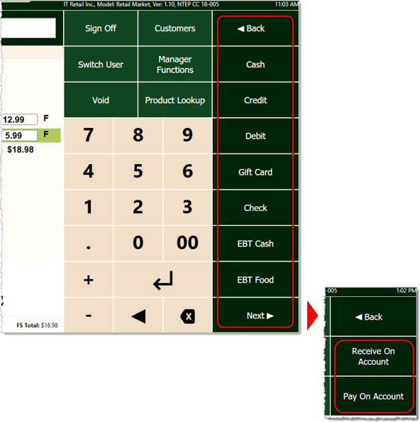 Image showing the tender types of the Front End of the Markt POS.
