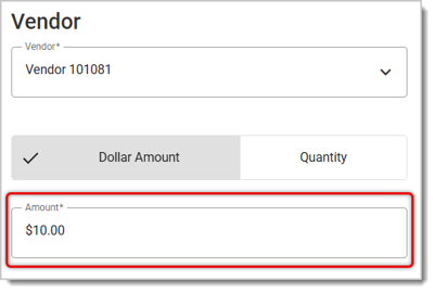 Image highlighting the Amount field in the Vendor Trigger menu.