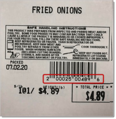Image of a variable weight label for Fried Onions.