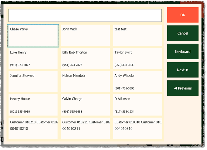 Image showing the customer search window of the Markt POS Front End.