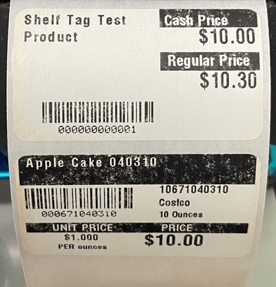 Image showing a test example of a printed Shelf Tag for apple cake.