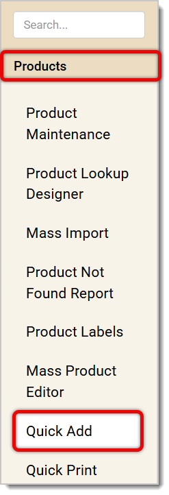 Image highlighting the Quick Add button in the Back End.