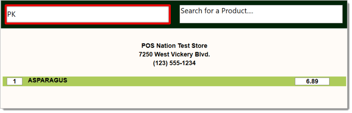 Image of the top of the POS screen, with the text box highlighted.
