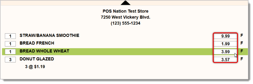 Image showing the item Price area in the  system's Front End.