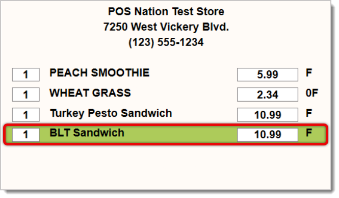 Example of a non-scan item, BLT Sandwich, in the transaction.