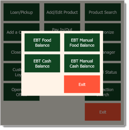 Image showing four buttons in the EBT Balance menu.