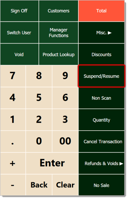Image showing the Suspend and Resume functions of the system's Front End.