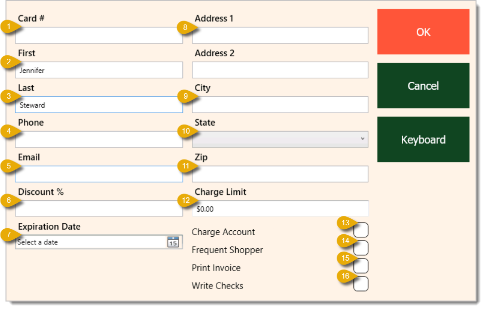 Image of the Add a Customer window.