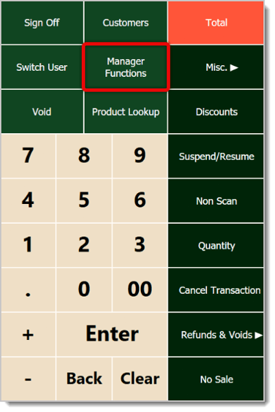 Image of the right-hand panel, with Manager Functions highlighted.